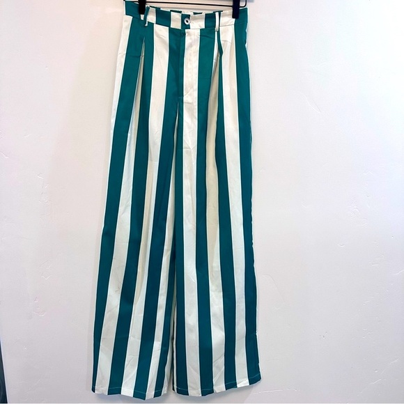 mulla Pants - MULLA green & white striped wide-leg trouser NWT
